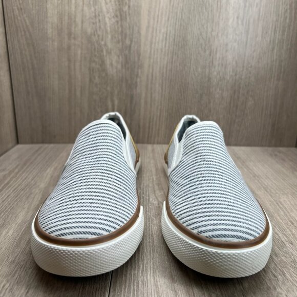 Tommy Bahama Striped Canvas Slip On Sneakers Womens 8.5 Flat Low Top White Gray - Picture 4 of 14